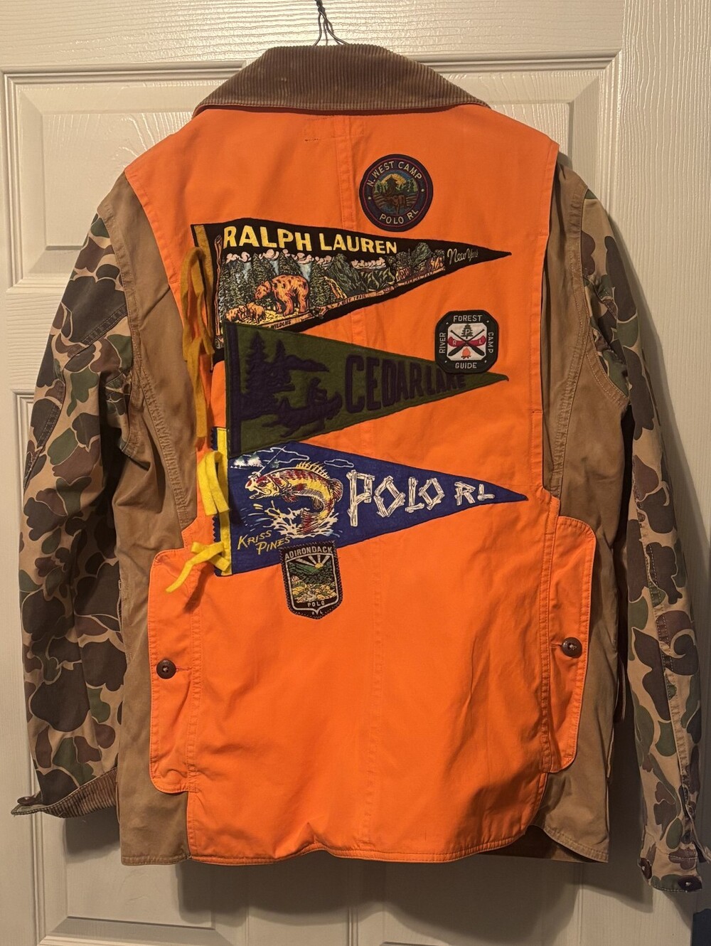 NWT Men's Polo by Ralph Lauren Khaki Jacket with Camo Sleeves and Orange Accents - Picture 7 of 9